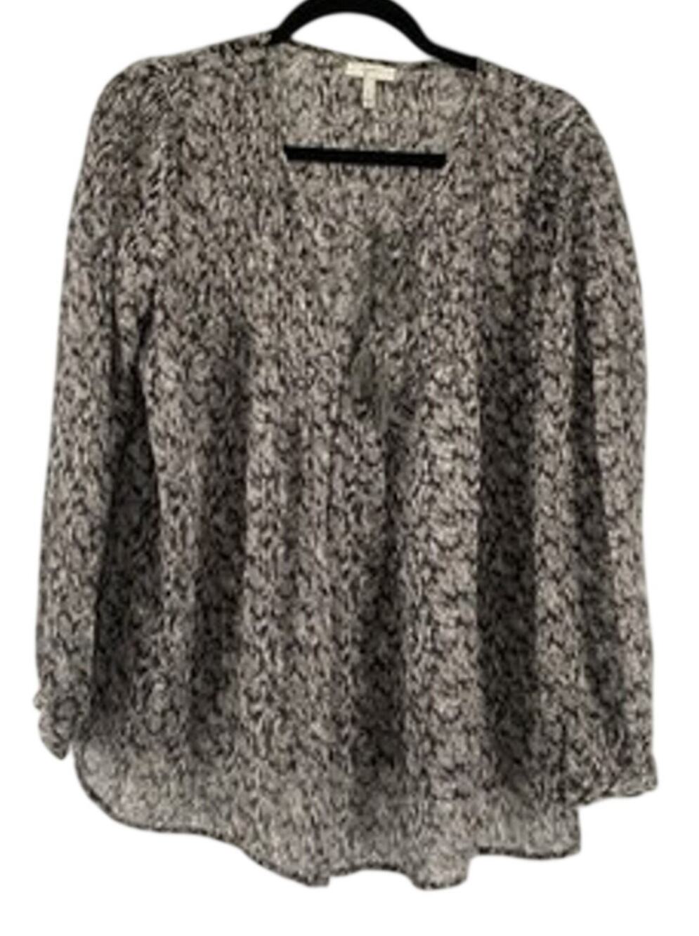 Joie Abstract 100% Silk blouse gray medium Tassels Long Sleeve Women’s M